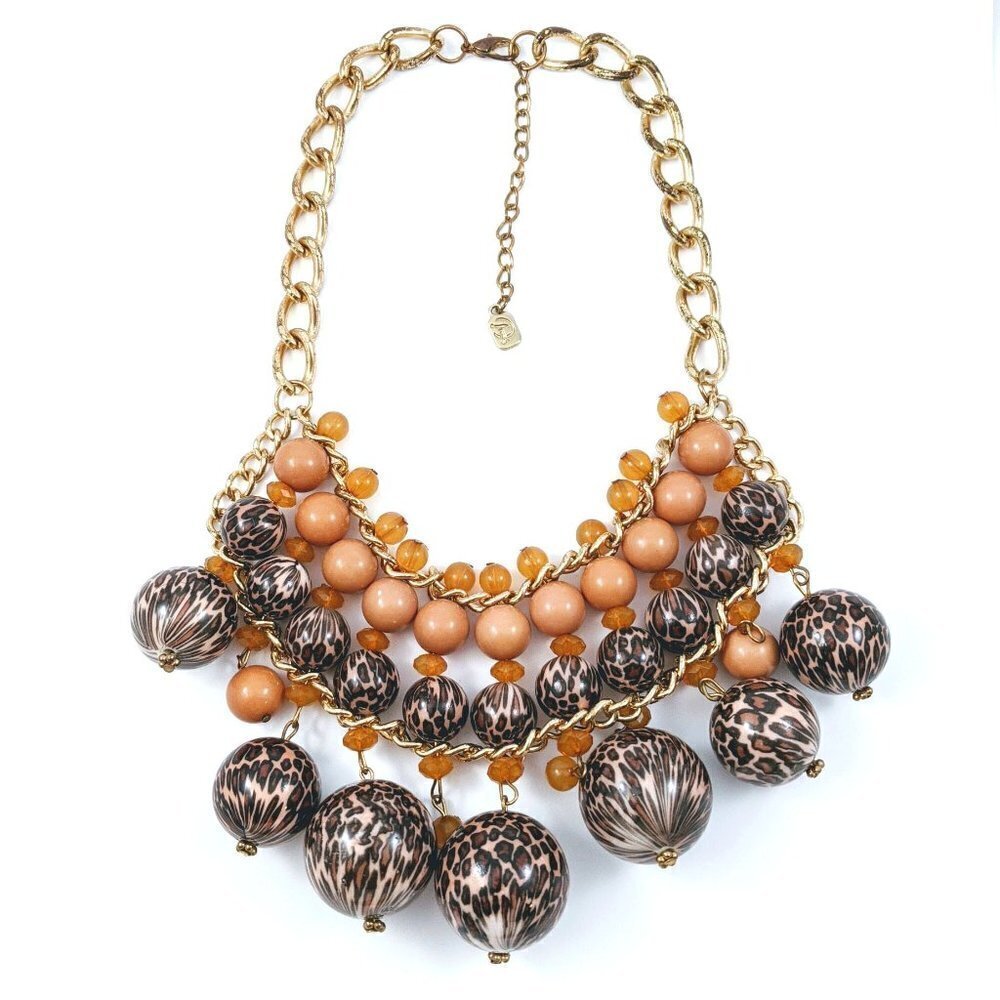 Vintage You & I Chunky Bib Necklace Animal Print Beads